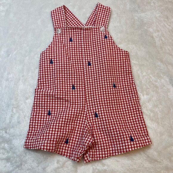 Adventurewear 360 Anchor Embroidered Gingham Romper Boys Size 12M 100% Cotton - Picture 6 of 9